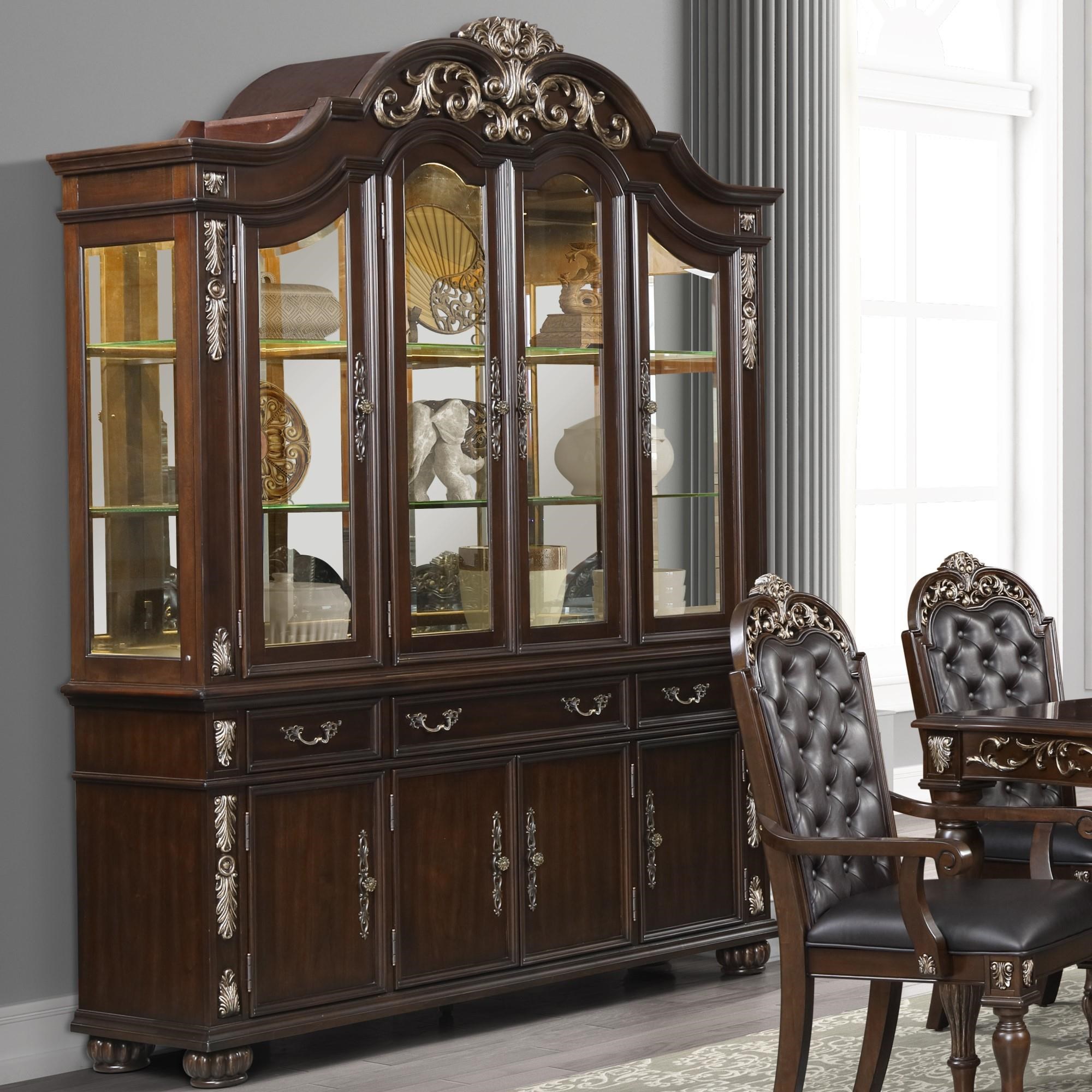 New Classic Maximus D1754 40Bx1 D1754 40Tx1 Traditional China Cabinet with Velvet Lined Top Drawers Royal Furniture Dining China Cabinets